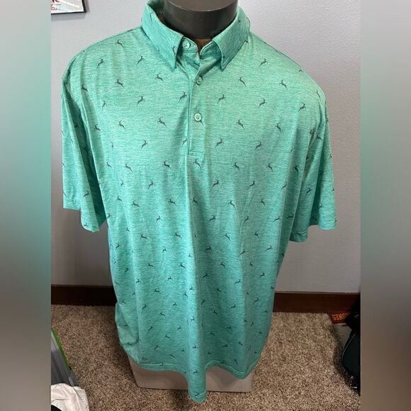 Walter Hagen Mens XXL Reindeer Green Christmas Short Sleeve Polo - Picture 1 of 7